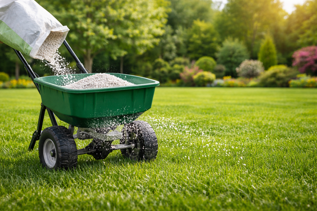 Nawożenie trawnika z siewnika